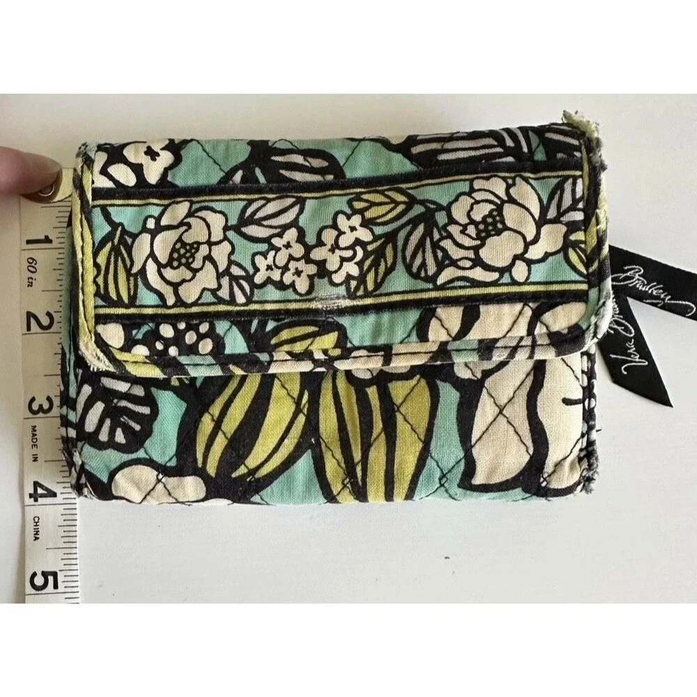Retired Vera Bradley Doodle Daisy Compact Wallet Teal & Green Floral RFID - Picture 6 of 10
